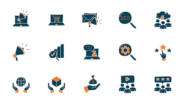 Digitale marketing doodle icon collecties Marketing illustratie set