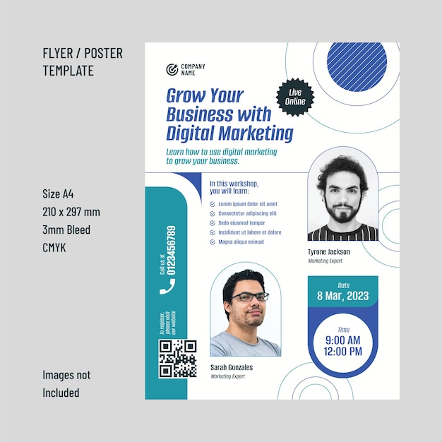 Digitale marketing online workshop flyer vector ontwerpsjabloon