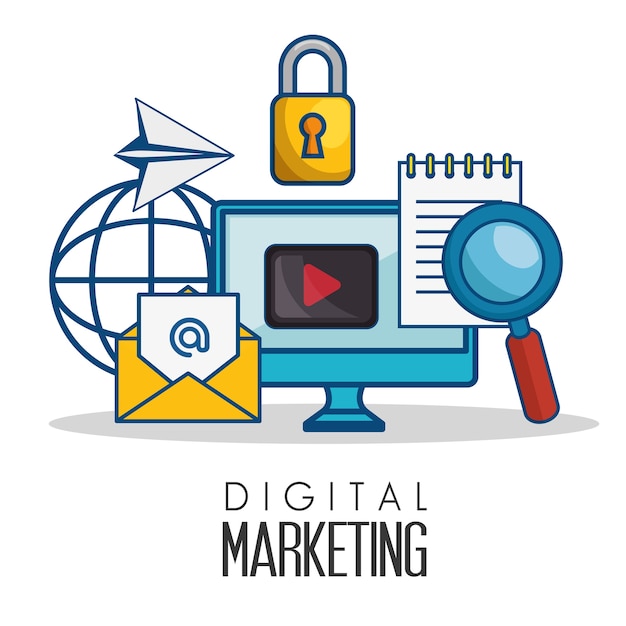 Digitale marketing plat pictogrammen