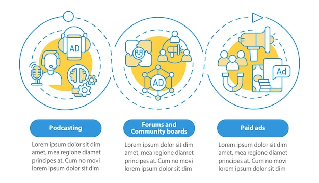 Digitale marketing voorbeelden blauwe cirkel infographic sjabloon