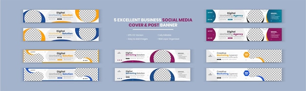 Digitale marketingoplossing en bureau Corporate Business banner LinkedIn cover ontwerpset.