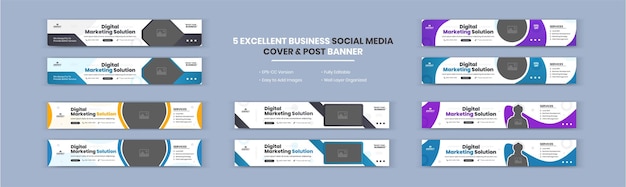 Digitale marketingoplossing en bureau Corporate Business banner LinkedIn cover ontwerpset.