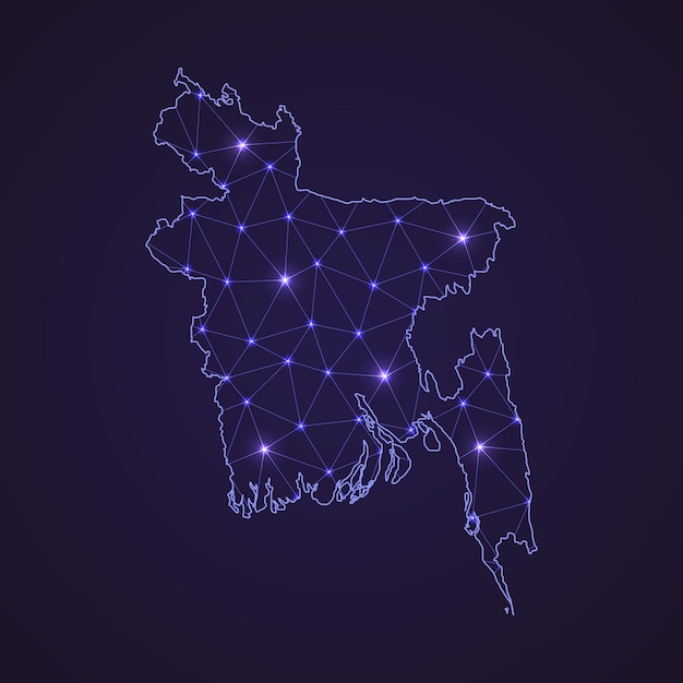 Digitale netwerkkaart van bangladesh. abstracte verbindingslijn en stip op donkere achtergrond