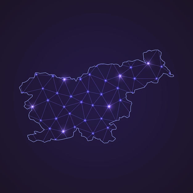 Digitale netwerkkaart van Slovenië. Abstracte verbindingslijn en stip op donkere achtergrond