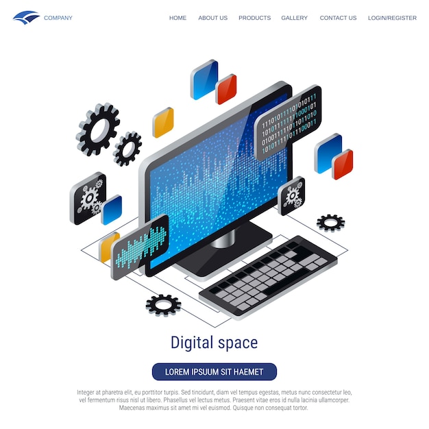 Digitale ruimte 3d isometrische vectorconcept illustratie