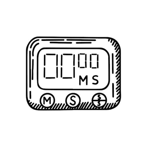 Digitale Stopwatch geschetst geïsoleerde Timer in de hand getekende stijl