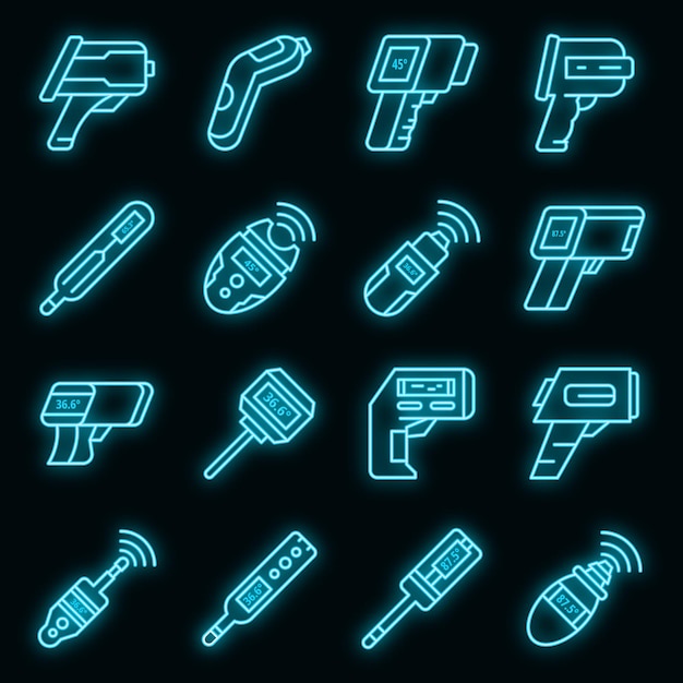 Digitale thermometer pictogrammen instellen vector neon