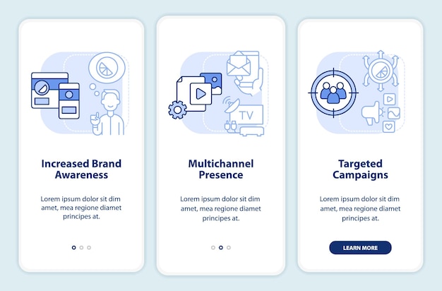 Digitale transformatie pro's lichtblauw onboarding mobiel app-scherm