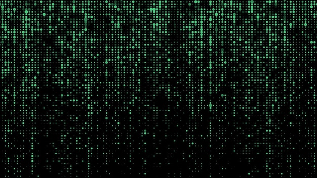 Digitale vectorgroene matrix Futuristische punten achtergrond Cyber textuur met deeltjes van verschillende grootte Technologische illustratie