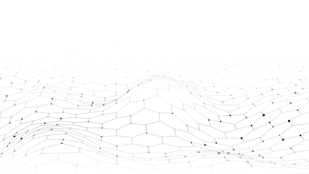 Digitale zeshoek dynamische golf van deeltjes Vector abstracte witte futuristische achtergrond Big data visualisatie