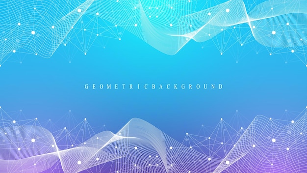 Digits abstract background with connected line and dots wave flow Digital neural networks Network and connection background for your presentation Graphic polygonal background Vector illustration