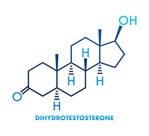 Vettore diidrotestosterone dht androstanolone stanolone molecola dell'ormone formula scheletrica