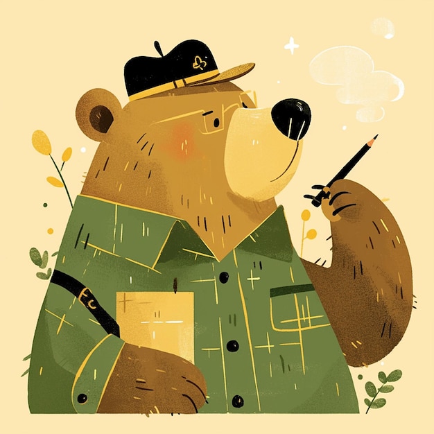 Vector a diligent bear teacher cartoon style