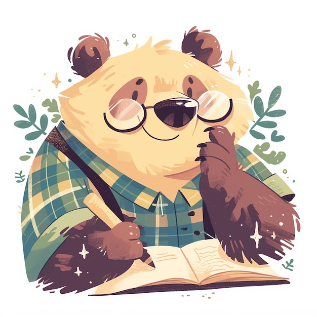 Vector a diligent bear teacher cartoon style