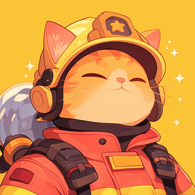 A diligent cat firefighter cartoon style