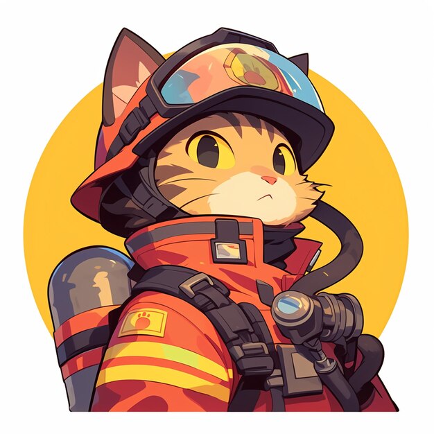 A diligent cat firefighter cartoon style