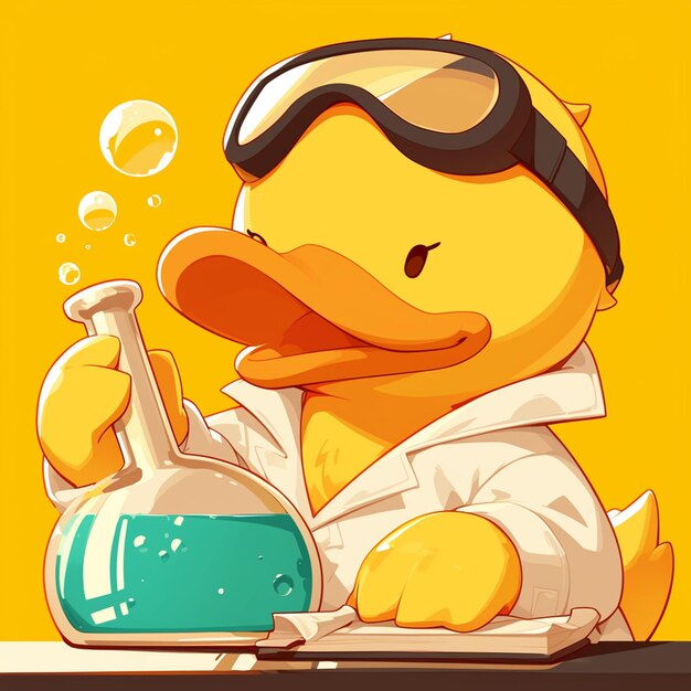 Vector a diligent duck scientist cartoon style