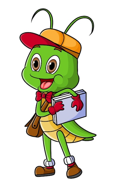 The diligent grasshopper is very happy and delivering package of illustration