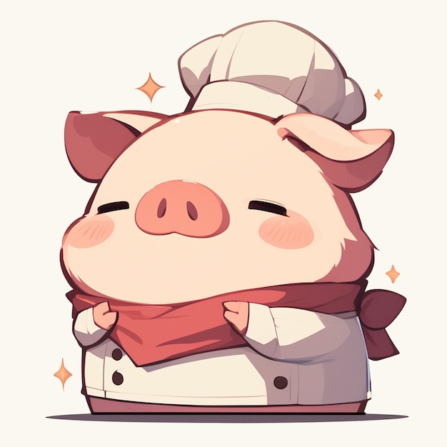 A diligent pig chef cartoon style