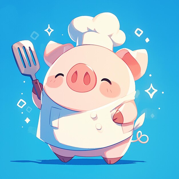 A diligent pig chef cartoon style