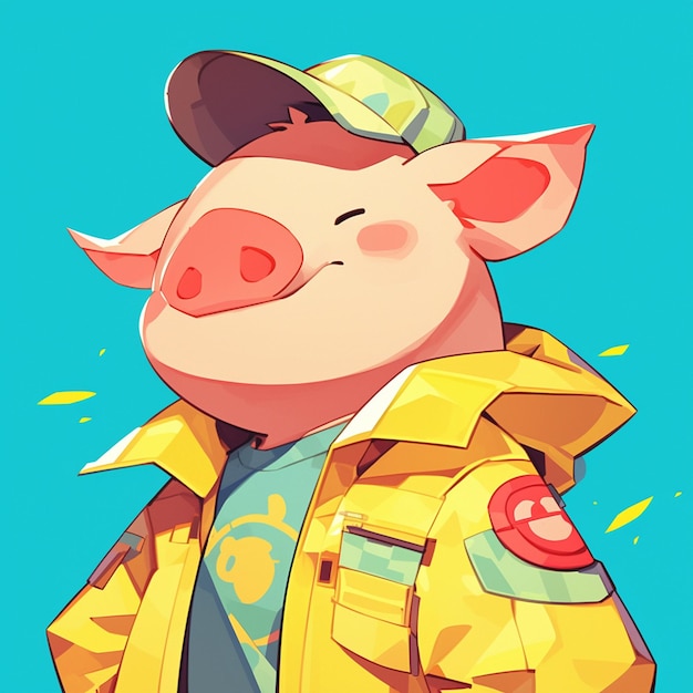 A diligent pig laundry worker cartoon style