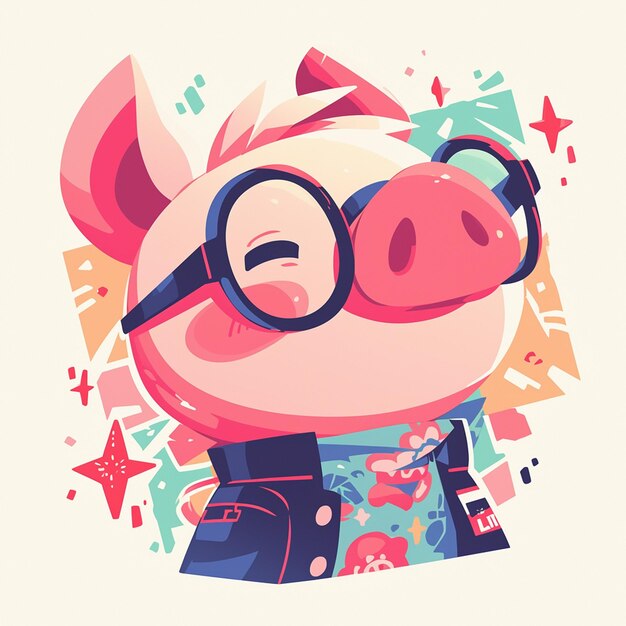 Vector a diligent pig teacher cartoon style