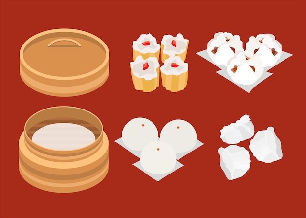 Vector dim sum en gestreamde dumplings