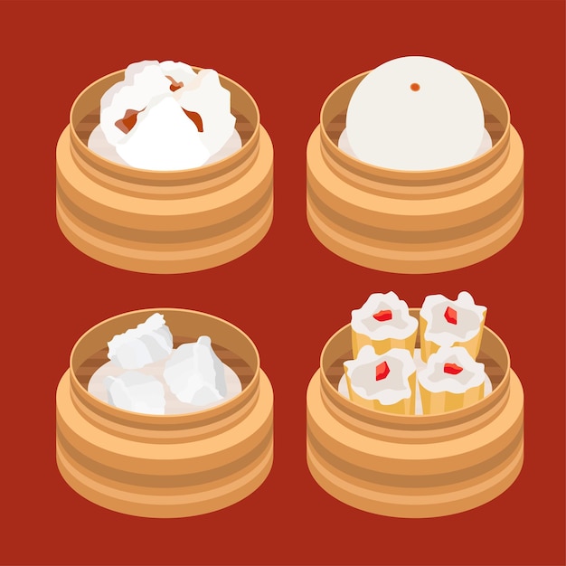 Vector dim sum en gestreamde dumplings