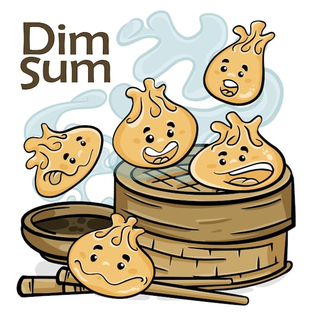 Dim Sum Funnny stripfiguur Vector geïsoleerde achtergrond