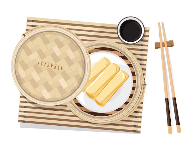 Vector dim sum illustration vector of chinese food asian food dim sum in steamer