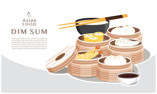点心メニューセットアジア料理イラスト