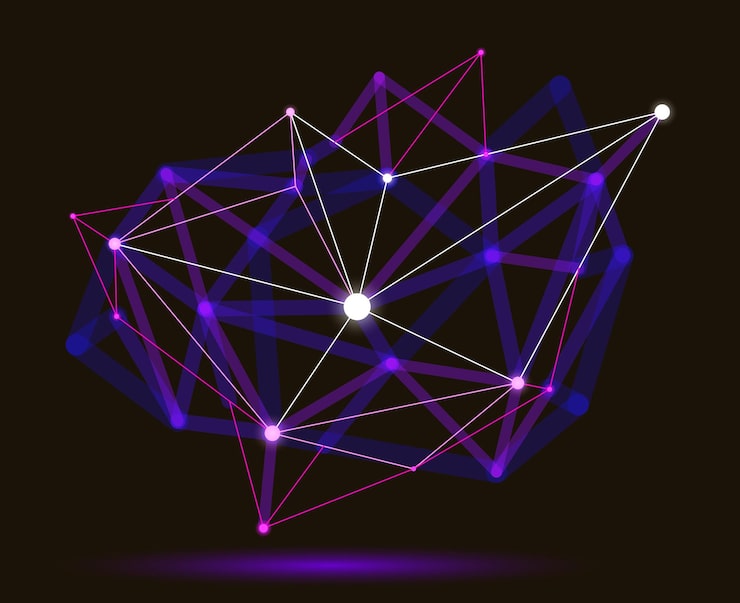 Vector dimensional lattice mesh vector abstraction 3d polygonal design abstract shape tech and science digital style dynamic connections with lines and dots with realistic depth of field effect