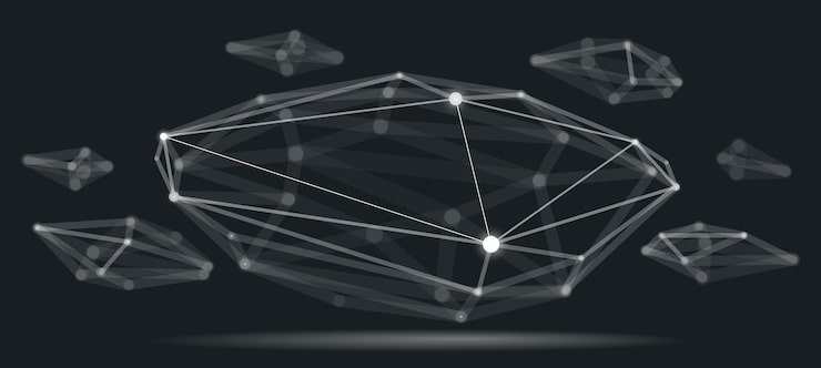 Вектор 3d многоугольный дизайн абстрактная форма технология и наука цифровой стиль динамические соединения с линиями и точками с реалистичным эффектом глубины поля