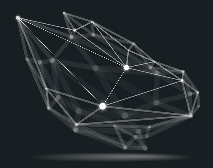 Vector 차원 격자 격자 터 추상화 3d 다각형 디자인 추상적인 모양 기술 및 과학 디지털 스타일 선과 점과 현실적인 필드 깊이 효과의 역동적인 연결