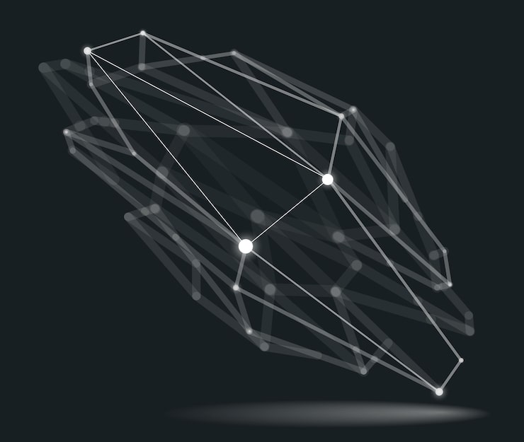 Vector 차원 격자 격자 터 추상화 3d 다각형 디자인 추상적인 모양 기술 및 과학 디지털 스타일 선과 점과 현실적인 필드 깊이 효과의 역동적인 연결
