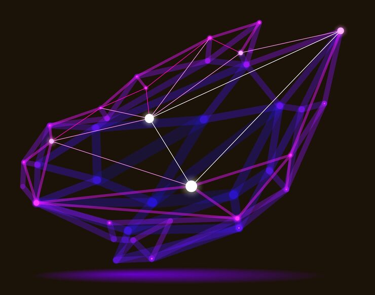 Vector dimensional lattice mesh vector abstraction 3d polygonal design abstract shape tech and science digital style dynamic connections with lines and dots with realistic depth of field effect