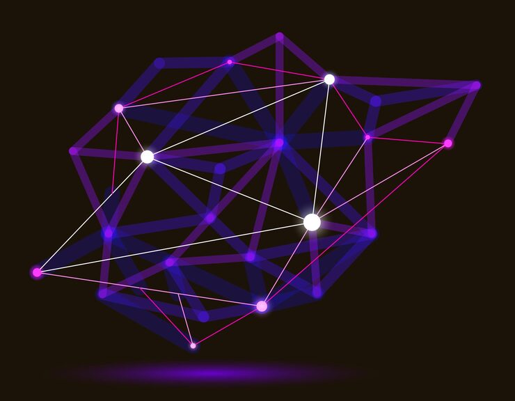 Vector dimensional lattice mesh vector abstraction 3d polygonal design abstract shape tech and science digital style dynamic connections with lines and dots with realistic depth of field effect