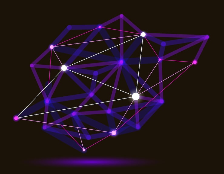 Vector dimensional lattice mesh vector abstraction 3d polygonal design abstract shape tech and science digital style dynamic connections with lines and dots with realistic depth of field effect