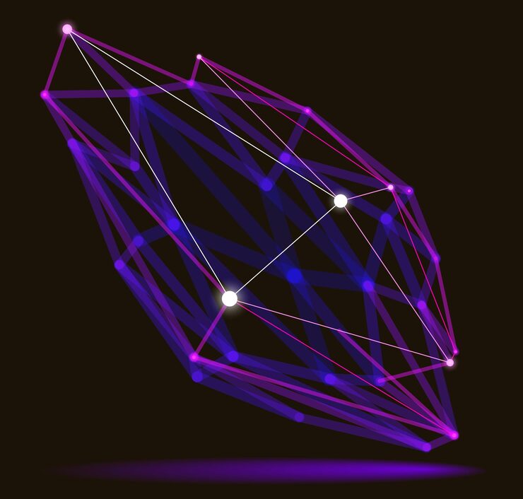 Vector dimensional lattice mesh vector abstraction 3d polygonal design abstract shape tech and science digital style dynamic connections with lines and dots with realistic depth of field effect