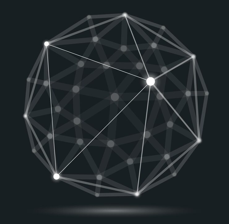 Vector dimensional lattice mesh vector abstraction 3d polygonal design abstract sphere tech and science digital style dynamic connections with lines and dots with realistic depth of field effect