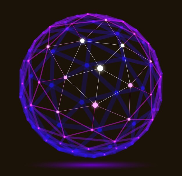 dimensional lattice mesh vector abstraction 3d polygonal design abstract sphere tech and science digital style dynamic connections with lines and dots with realistic depth of field effect