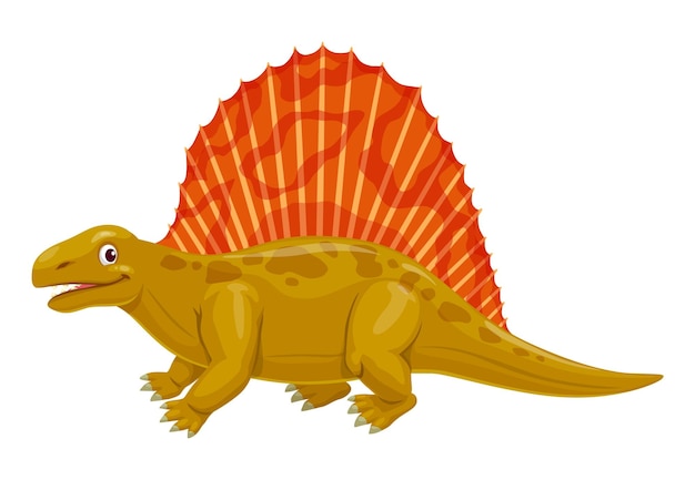 Dimetrodon dinosaur cheerful cartoon character Prehistoric dinosaur Jurassic era reptile or extinct Dimetrodon animal cute vector mascot Paleontology lizard funny personage or childish character