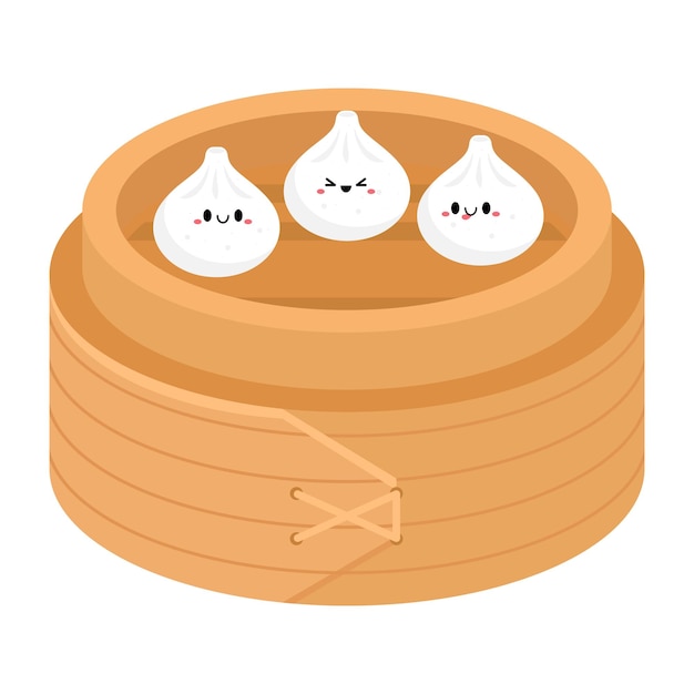 Dimsam character Chinese dumplings with smiley faces Kawaii asian food Vector illustration