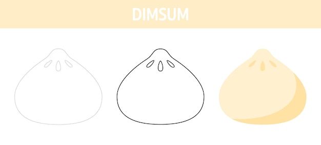 Dimsum tracing and coloring worksheet for kids