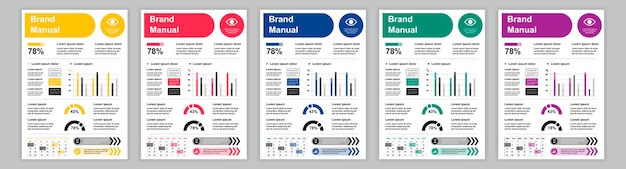 Din a business merk handmatige sjablonen set bedrijfsidentiteit brochurepagina met infographic