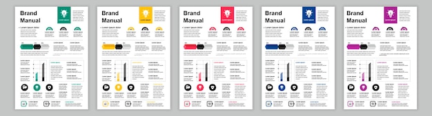 Шаблоны руководства по бизнес-бренду Din устанавливают баннер страницы брошюры с идентичностью компании с инфографикой