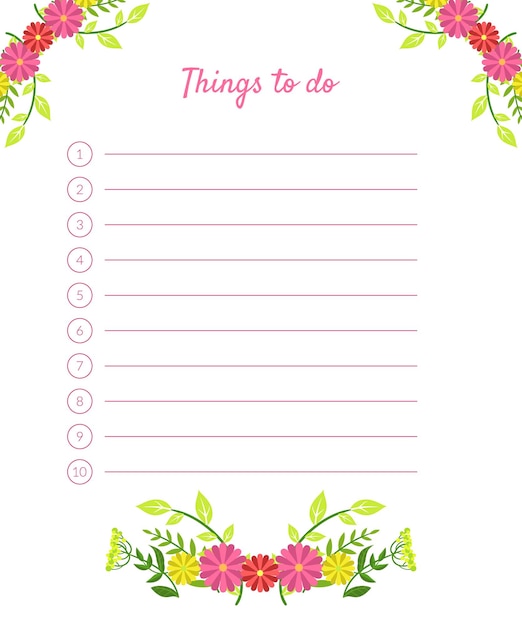 Dingen om te doen banner label sjabloon planner voor notities met roze bloemen vector illustratie