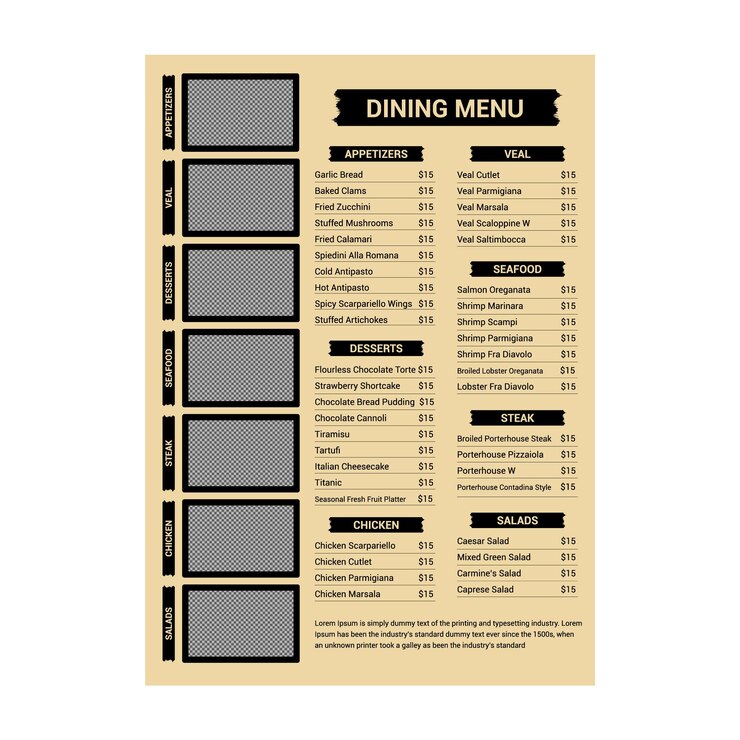 Vector dining food menu restaurant template design
