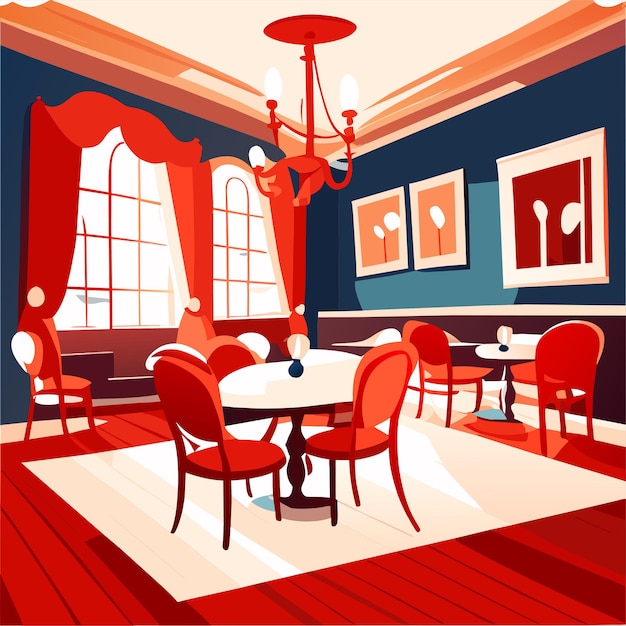 Vector dining room in royal palace vector cartoon illustration