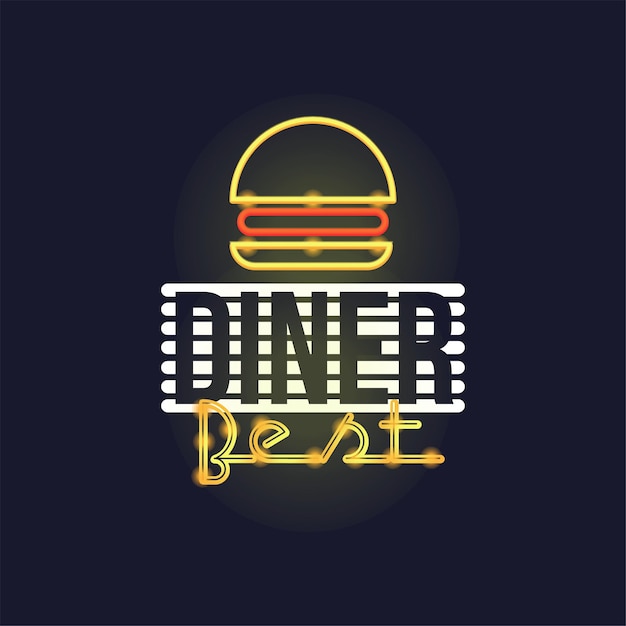 Dinner best retro neon sign vintage bright glowing signboard light banner vector Illustration web design